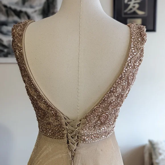 Bejeweled Cream Prom Dress - Picture 4 of 9
